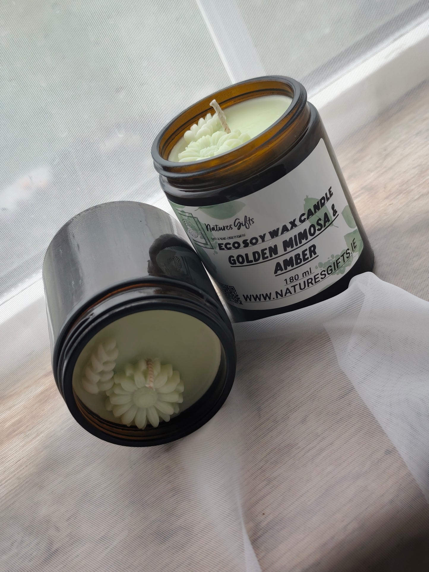 Eco soy wax candle - Golden mimosa and amber