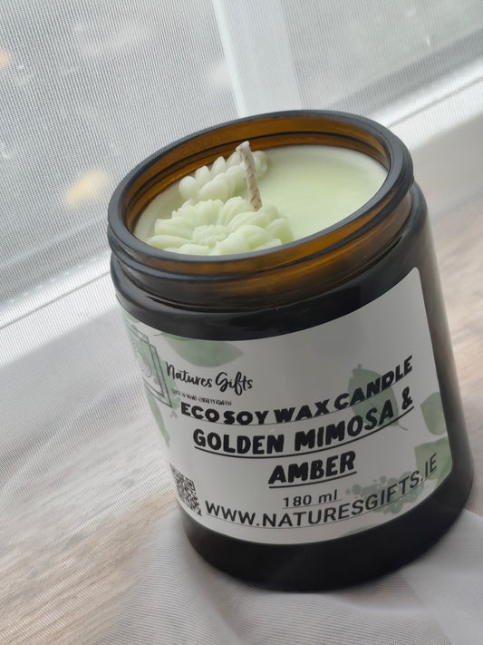 Eco soy wax candle - Golden mimosa and amber