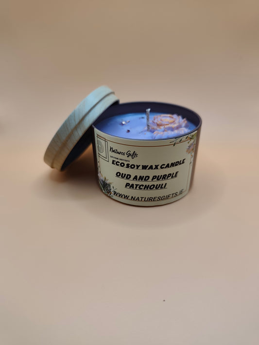 Eco soy candle - Oud and purple Patchouli